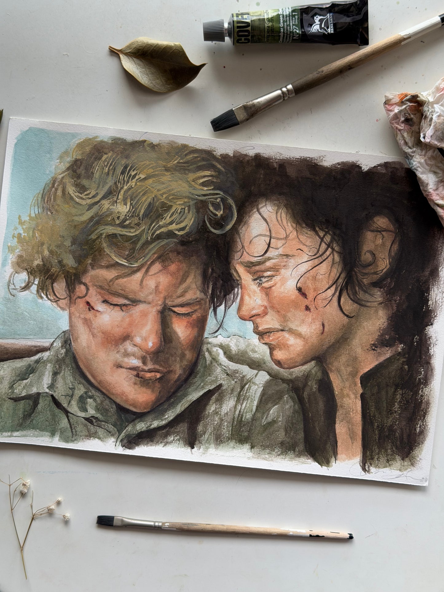 Frodo and Sam gouache painting